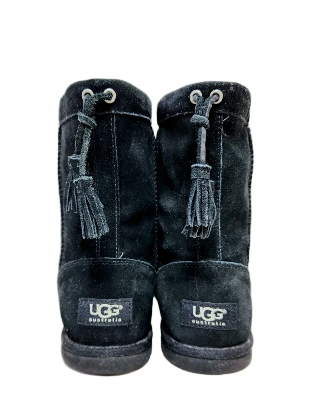 UGG Mia Tassle All-Season Boots Sz 9 Black Suede Short 1006427